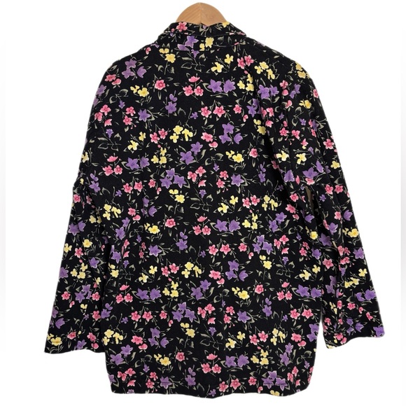 Vintage No Problem! Ditzy floral on black corduroy cotton open front blazer - Picture 3 of 3